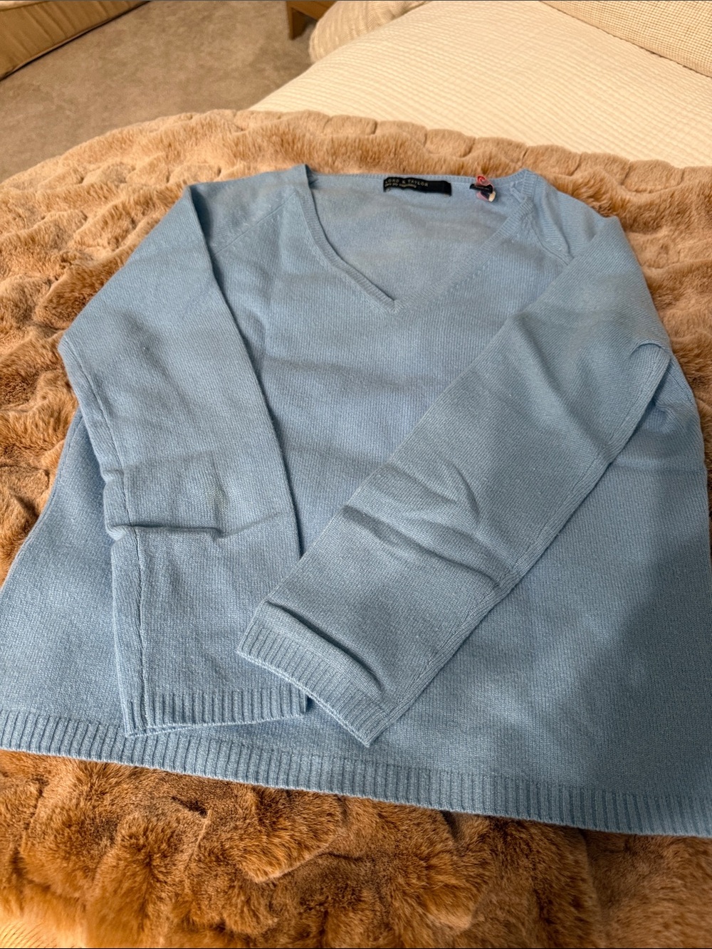 Lord & Taylor Light Blue V-Neck Sweater